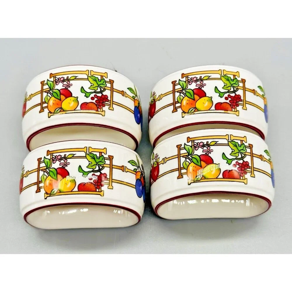 Villeroy Boch Mon Jardin Napkin‎ Ring Lot of 4 Fruit Lemon Orange Grapes